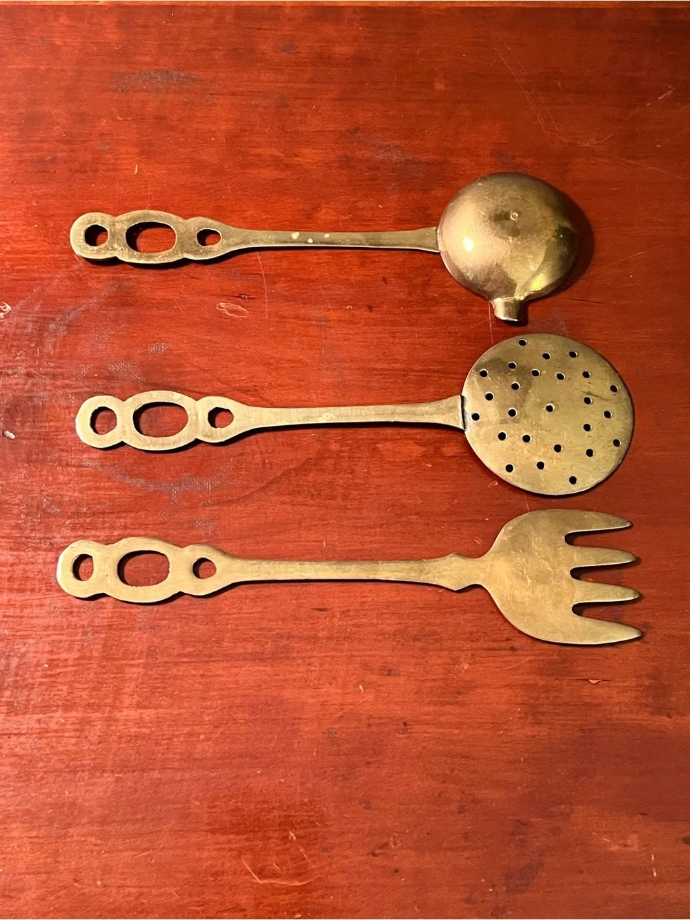 Vintage Brass Kitchen Serving Utensils - Set of 3